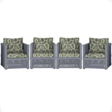 Imagem de Kit 4 Poltronas Madri Alumínio Corda Náutica Estofado Prata Trama Original