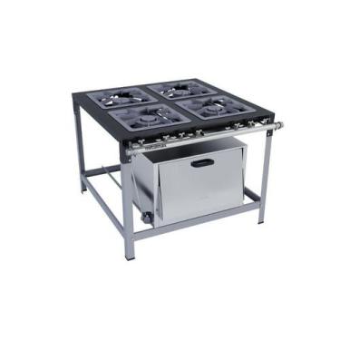 Imagem de Fogão Industrial 4 bocas 40x40 com Forno 2 Queimadores Duplos Metalmaq