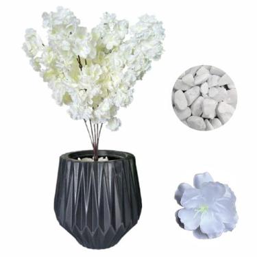 Imagem de Flor Cerejeira Pessegueiro Artificial + Vaso Origami Pedra - Preto - B