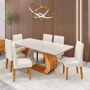 Imagem de Conjunto Sala de Jantar 6 Lugares Retangular Tampo em Mdf Mimos Mel/Blonde/Bege