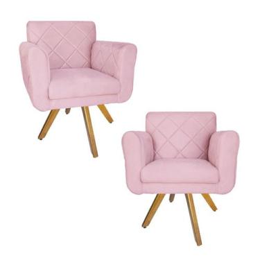 Imagem de Jogo 2 Poltrona Decorativa Base Giratória De Madeira Salão Isabella Su