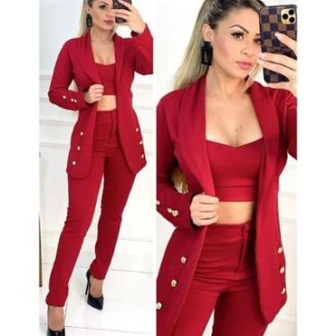Imagem de Conjunto Social Maxi Blazer Jk Cropped Calça Botão-Feminino