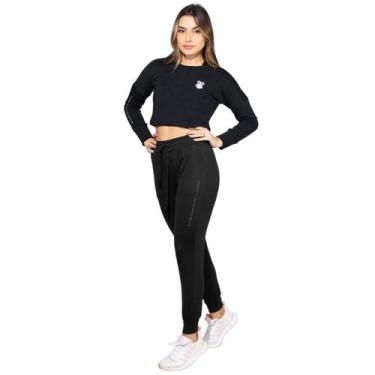 Imagem de Calça Feminina Microfibra Punho de Ribana Preta Casual Fitness Academi