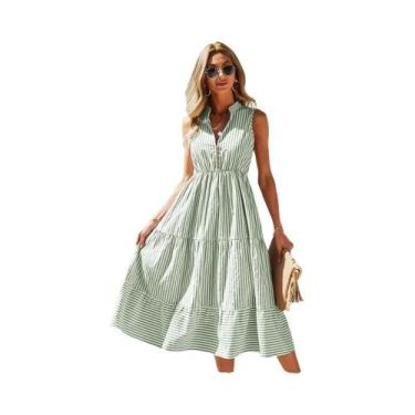 Imagem de Vestido Feminino Sem Mangas Listrado Com Decote Em V, Estilo A-Line, C