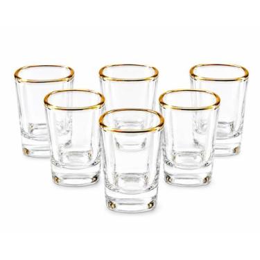 Imagem de Jogo 6 Copos Para Shot Vidro Borda Ouro 50ml Pinga Cachaça - ke home