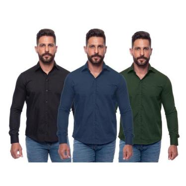 Imagem de Kit Camisa Social Masculina Manga Longa Slim 3 Peças - Teodoro Camisar