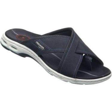 Imagem de Sandália Pegada Em Couro Azul Masculino Adulto Ref 130643-06, 40, Azul