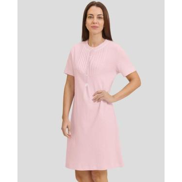 Imagem de Camisola Feminina de Manga Curta Macia com Bolsos Rosa Lohe, Rosa, M