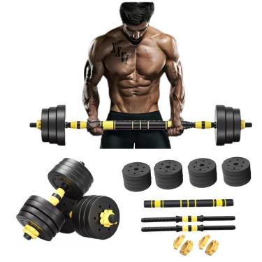 Imagem de Kit de Halteres 6 em 1 H70 Ajustável Até 30kg com Barra Central Preto e Amarelo K2 Systems