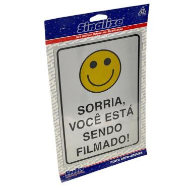 Imagem de Placa de Sinalização Sorria Você Está Sendo Filmado Auto-Adesiva 16x23cm Sinalize
