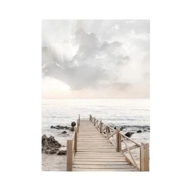 Imagem de Pôster Decorativo Nórdico De Outono Com Ponte, Lago E Folhas De Palmei