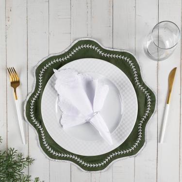 Imagem de Jogo Americano Paris Bordado 12 Peças 100% Poliéster Fácil Higienização para Mesa de Jantar Verde Musgo Clara Luz Decora