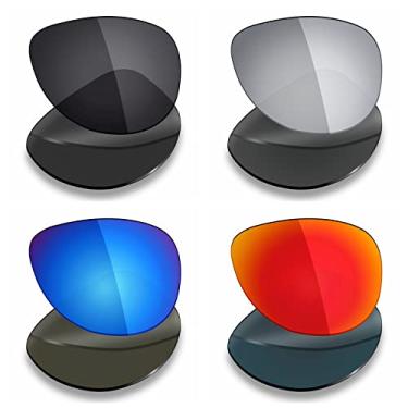 Imagem de 4 pares de lentes polarizadas de substituição Mryok para óculos de sol Oakley Plaintiff – Stealth preto/vermelho fogo/azul gelo/prata titânio