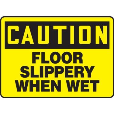 Imagem de Placa Accuform MSTF611VS, Legend"Caution Floor Slippery When Wet", 18 cm de comprimento x 25 cm de largura x 0 cm de espessura, vinil adesivo, 18 cm x 25 cm, preto sobre amarelo