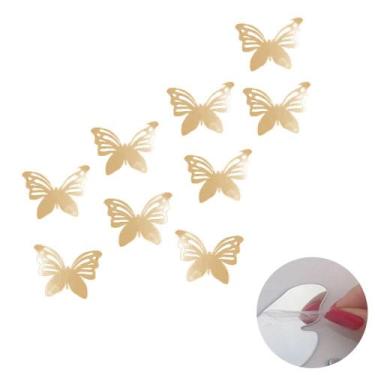 Imagem de 9 Espelho Borboleta Decorativo Peças Acrílico Sala Dourado - Nm