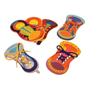 Imagem de Brinquedo Pedagógico Alinhavos Tênis Peças Mdf 06 Unidade