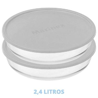 Imagem de 2 Formas Vidro Assadeira Travessa Redonda 2,4L Tampa Marinex