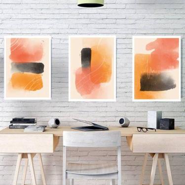 Imagem de Kit 3 Quadros Decorativos Abstratos Laranja e Preto