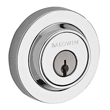 Imagem de Baldwin Reserve SCCRD260S Fechadura de Porta Single Cylinder Contemporary Round Deadbolt with Smartkey Bright Chrome Finish