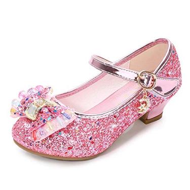 Imagem de TangDao Sapatos sociais infantis para meninas, festa de casamento, brilhante, Mary Jane, salto alto, princesa, flor, sapatos de lantejoulas com glitter, para meninas pequenas e grandes,