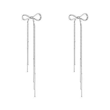 Imagem de Brincos chiques com nó de laço passador brincos de pressão minimalistas nó de borboleta borla corrente longa pingente pingente pingente de gota declaração brinco joias delicadas presentes para mulheres meninas filha melhor amiga, Metal, Novo