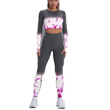 Imagem de Yajun Roupas de ioga sem costura roupas de treino para mulheres roupas esportivas academia agasalho fitness ternos manga longa leggings levanta bumbum, vermelho, M (peito: 34cm)