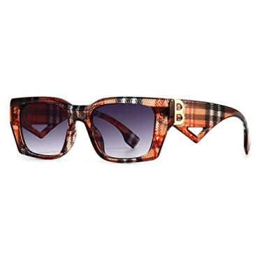 Imagem de Óculos de sol retangulares brancos de luxo feminino armação grande de metal lado b óculos de sol femininos de condução de viagem óculos de sol quadrados, chá gradiente, tamanho único