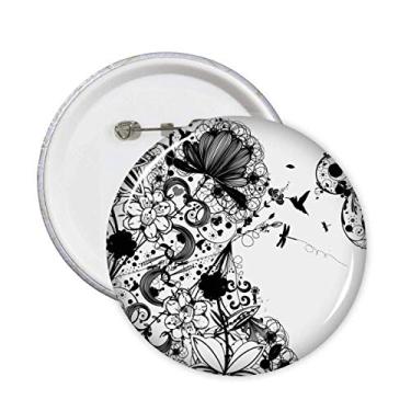 Imagem de Plantas de flores preto branco arte contorno de grão pinos emblema botão decoração acessório 5 peças