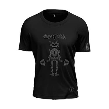 Imagem de Camiseta Esqueleto Ossos Bone Gym Academia Peso Barra Cor:Preto;Tamanho:G