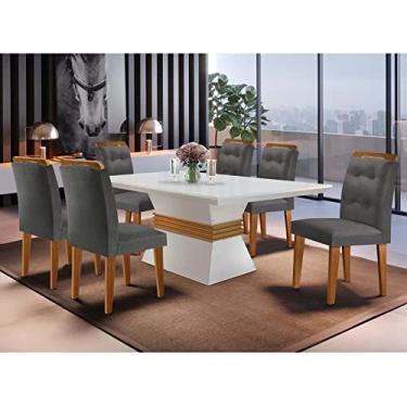 Conjunto Sala De Jantar Mesa Com Tampo De Vidro Safira 6 Cadeiras Atena Lj  Móveis Castanho Premio/Off White/Pena Bege em Promoção é no Buscapé