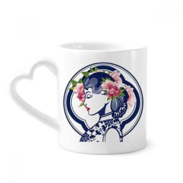 Imagem de Caneca de cerâmica de café de beleza rosa da cultura chinesa copo de coração de vidro