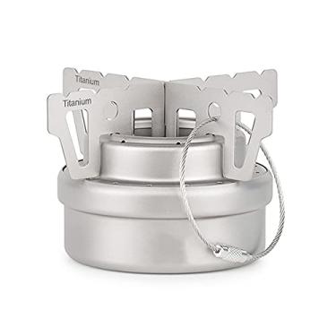 Imagem de Mini fogão de acampamento com álcool de titânio, fogão de acampamento portátil + conjunto de prateleira queimadores para uso ao ar livre com tampa para acampamento, caminhada, churrasco, cozinha, piquenique