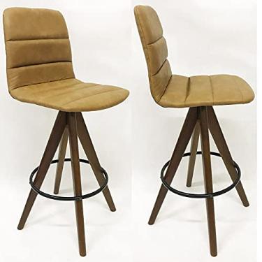 Imagem de Kit 2 Banquetas Decorativa Helena Gomada cor Caramelo Base Giratória Madeira - Poltronas do Sul