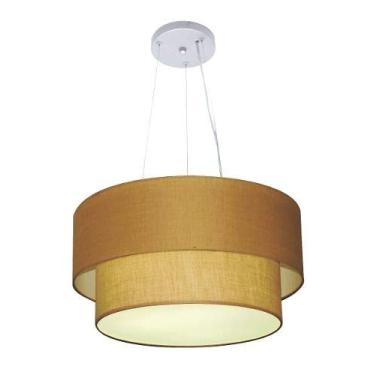 Imagem de Lustre Pendente Duplo Cúpula Tecido 25/50x40 cm, Vivare Iluminação, Pendente4061 LPLP, Palha, Médio