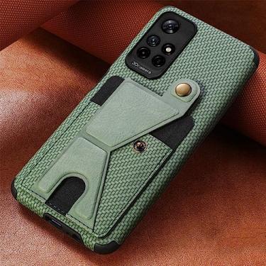 Imagem de Carteira de fibra de carbono com suporte para cartão flip case para Xiaomi para Redmi Note 11 10 Pro 11S S Prime POCO X3 NFC para Mi 11 Lite Capa de couro, verde, para Redmi Note 11 Pro 4G