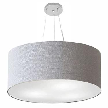 Imagem de Lustre Pendente Cilíndrico Cúpula Tecido 60x30 cm, Vivare Iluminação, Pendente4074 CZ-05, Cinza, Grande
