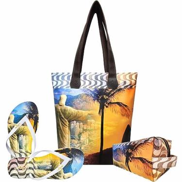Imagem de Kit Praia Feminino Rio de Janeiro com Bolsa, Necessaire e Chinelo, Magicc KIT-037