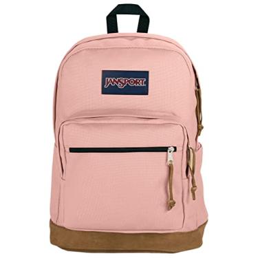 Imagem de JanSport Mochila Right Pack – Bolsa para viagem, trabalho ou laptop com parte inferior de couro de camurça com bolso para garrafa de água, rosa enevoada