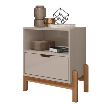 Imagem de Mesa de Cabeceira Antares 1 Gaveta Off White e Cedro