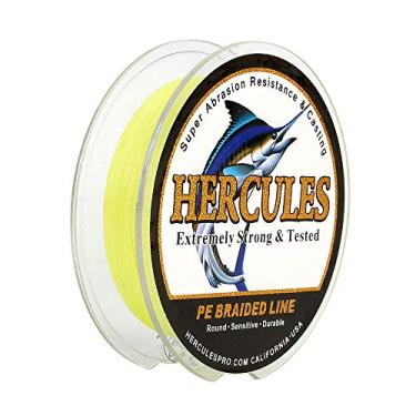 Imagem de Hercules Linha de pesca trançada super forte 4 fios super econômico de 1,8 kg a 2,3 kg Teste para água salgada, 109/328 / 547/1094 jardas (100 m / 300 m / 500 m / 1000 m), Diam# 0,08 mm - 0,55 mm, alta qualidade, Fluorescent Yellow, 6LB(2.7KG)-0.08MM-328YDS(300M)