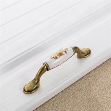 Imagem de Armário de cozinha alça de armazenamento flor de ouro cerâmica maçaneta da porta do armário antigo puxa ferragens, 701,96mm antigo