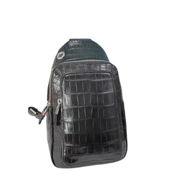 Imagem de Bolsa tiracolo masculina de couro genuíno de crocodilo exótico autêntico para barriga de crocodilo, Preto