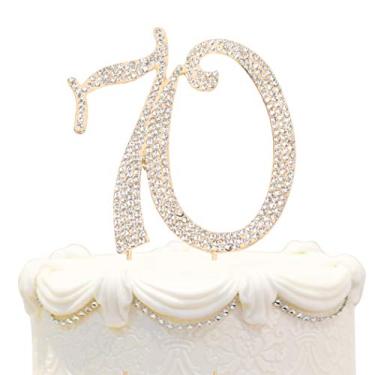 Imagem de Hatcher lee Topo de bolo de aniversário de 70 anos com strass de cristal brilhante - Melhor lembrança | Decorações de festa 70 douradas