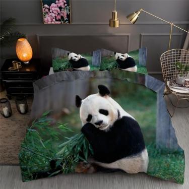 Imagem de Jogo de cama com estampa de animal e panda gigante, conjunto de 3 peças para decoração de quarto, capa de edredom de microfibra macia 264 x 233 cm e 2 fronhas, com fecho de zíper e laços