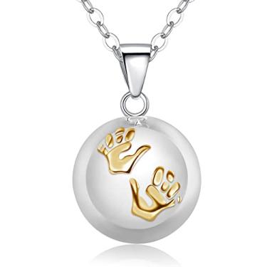 Imagem de AEONSLOVE Baby Feet Colar de bola harmonia com sino de anjo para mulheres, colar de bola, chocalho, pingente de colar, colar musical calmante para gestantes - corrente de 76 e 111 cm, Cobre, Sem Pedra
