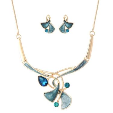 Imagem de Mycitta Conjunto de joias volumosas vintage retrô flor de folha floral geométrico boêmio boho babador colar conjunto de brincos moda bijuteria para mulheres meninas festa de casamento formatura , Resina Zinco, Zircônia cúbica