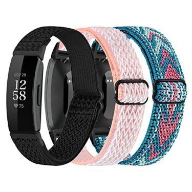 Imagem de Pacote com 3 bandas de nylon elásticas compatíveis com Fitbit Inspire 2 / Inspire HR/Inspire/Ace 2, alças de substituição de loop solo ajustáveis macias para Fitbit Inspire Fitness Tracker mulheres homens