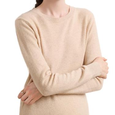 Imagem de G Guzemor Suéter feminino de caxemira de malha cor sólida básico gola redonda manga longa suéter gola rolê, Bege, X-Small
