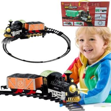 Imagem de TRENZINHO COM Pista TREM EXPRESSO Classico LOCOMOTIVA + VAGÕES + TRILHOS LUZ E SOM FERROVIA VAGÃO SUPER brinquedo 74CM