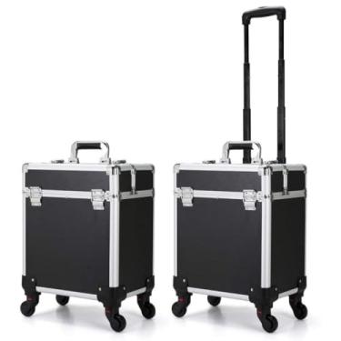 Imagem de Maleta Mala de Maquiagem Profissional Divisórias e Rodinha 1+ Andar Completa Preta